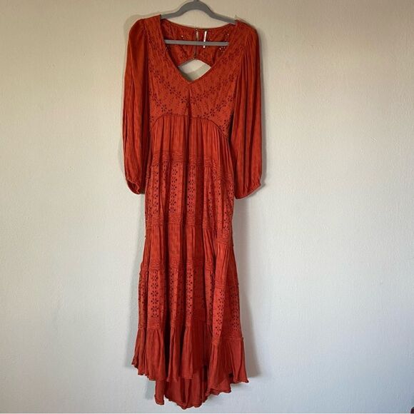Free People Mockingbird Maxi Orange Dress Boho Backless Burnt Size XS - Picture 4 of 9